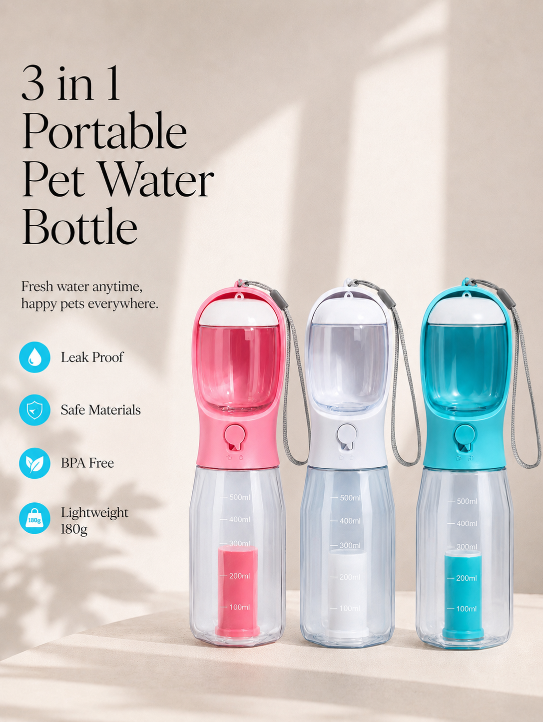 3-in-1 Portable Pet Water Bottle